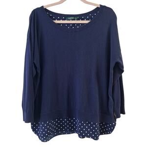 Lauren Ralph Lauren Layered Long Sleeve Navy/White Polkadot Top XL